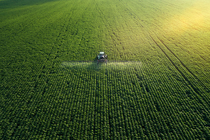 tractor spraying vegetables