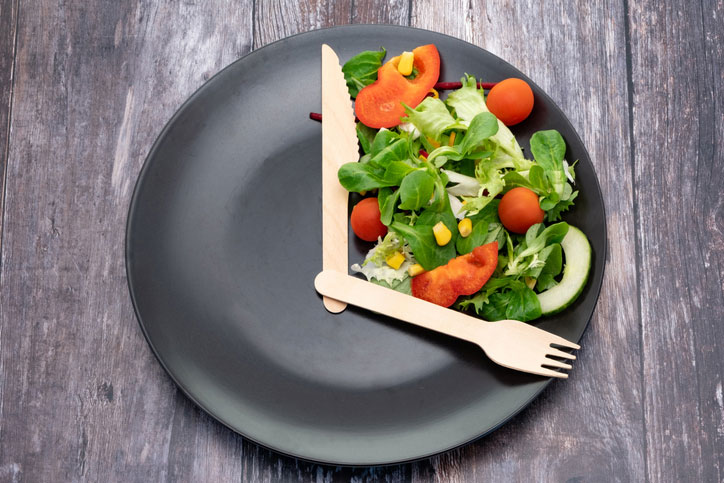 intermittent fasting using plate divided by utensils
